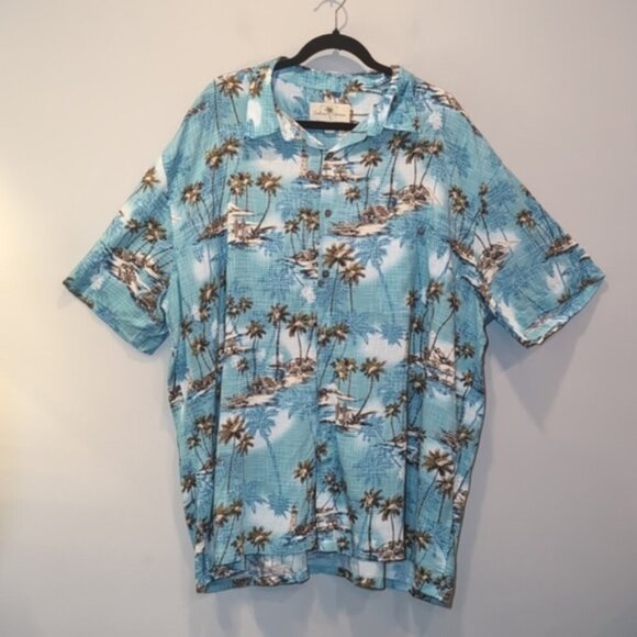 Island Shores Hawaiian Short Sleeve Buttoned Shirt Tropical Beach Palm Size XXL - Picture 11 of 11